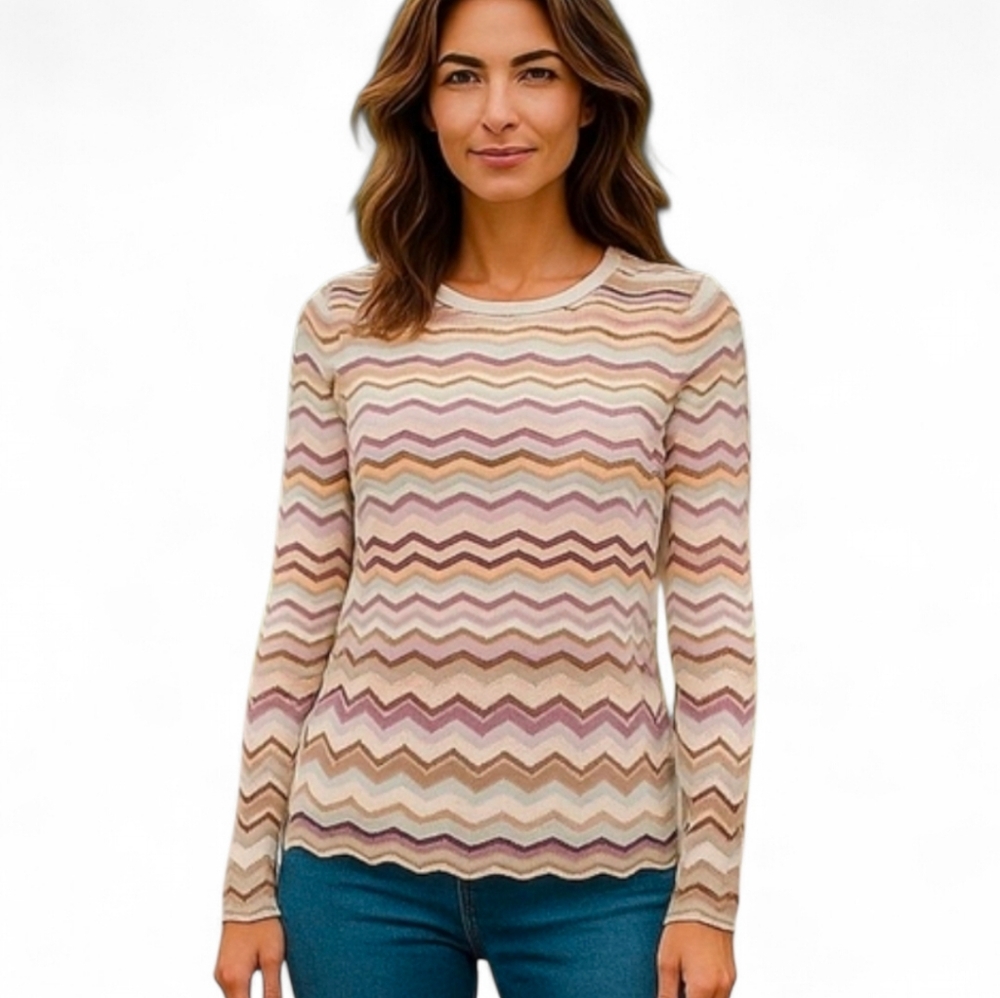 WHBM Multi-Color Chevron Knit Top Shirt Long‎ Sleeve Size XS